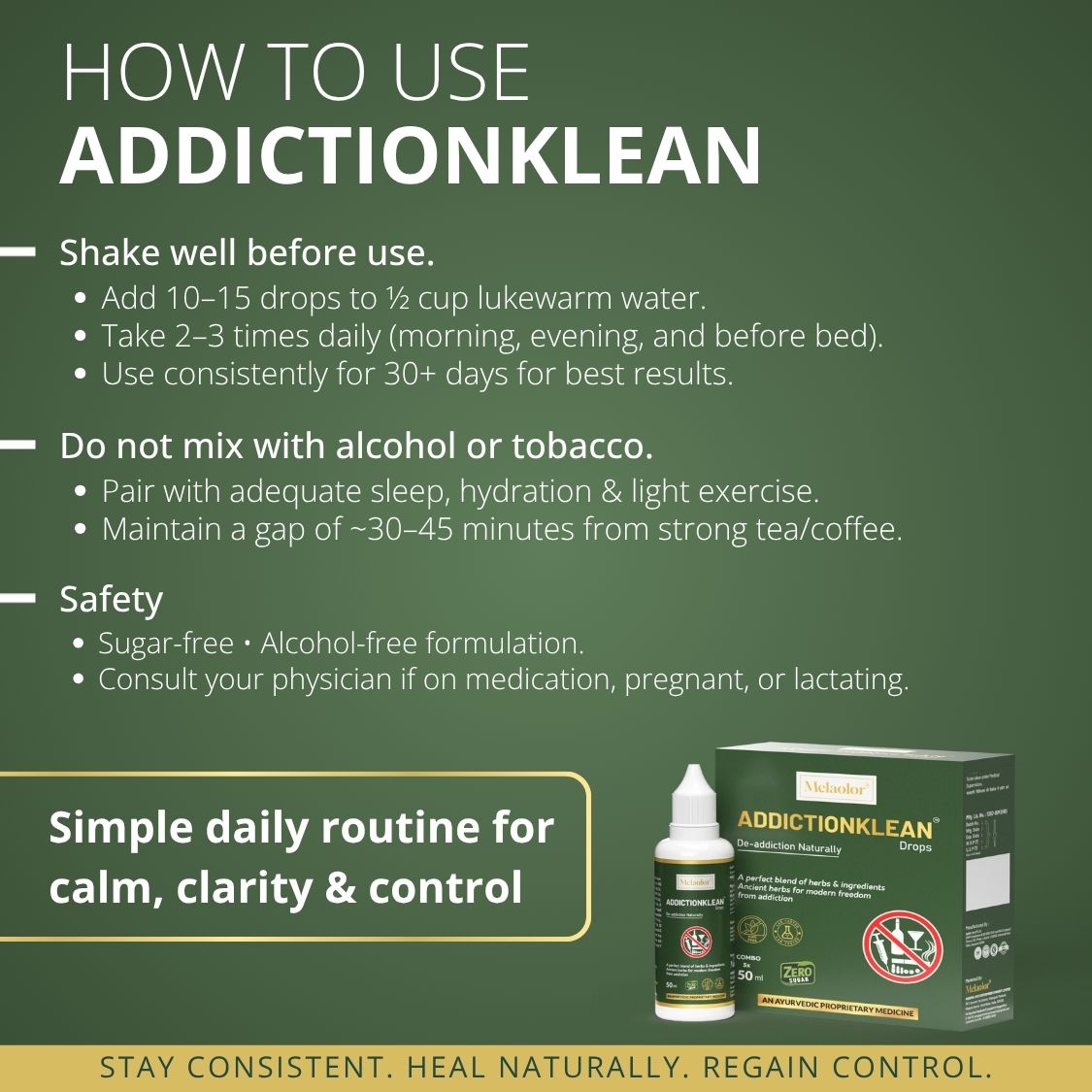 AddictionKlean Drops - Ayurvedic Support for De-Addiction Recovery & Mental Calmness (50ml)