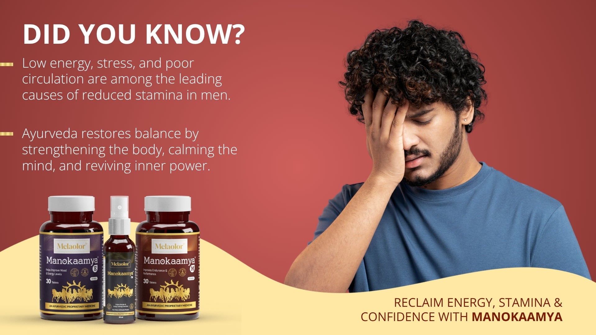 Manokaamya – Ayurvedic Combo for Male Vitality, Energy & Confidence - Triple Action Combo (Tablet M + Tablet E + Oil)