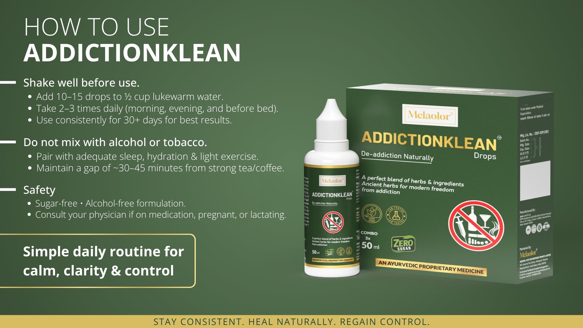 AddictionKlean Drops - Ayurvedic Support for De-Addiction Recovery & Mental Calmness (50ml)