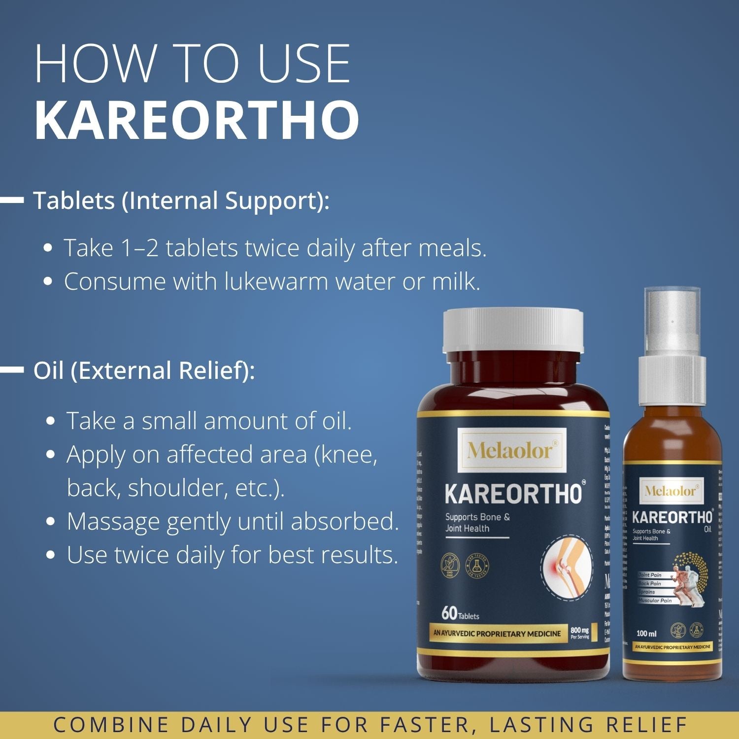 KareOrtho Combo – Ayurvedic Joint Pain Relief Kit with Tablets & Oil for Knee, Back & Shoulder Pain (Dual-Action Formula)