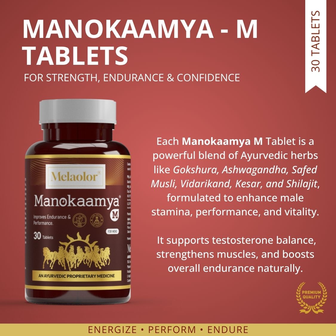 Manokaamya – Ayurvedic Combo for Male Vitality, Energy & Confidence - Triple Action Combo (Tablet M + Tablet E + Oil)