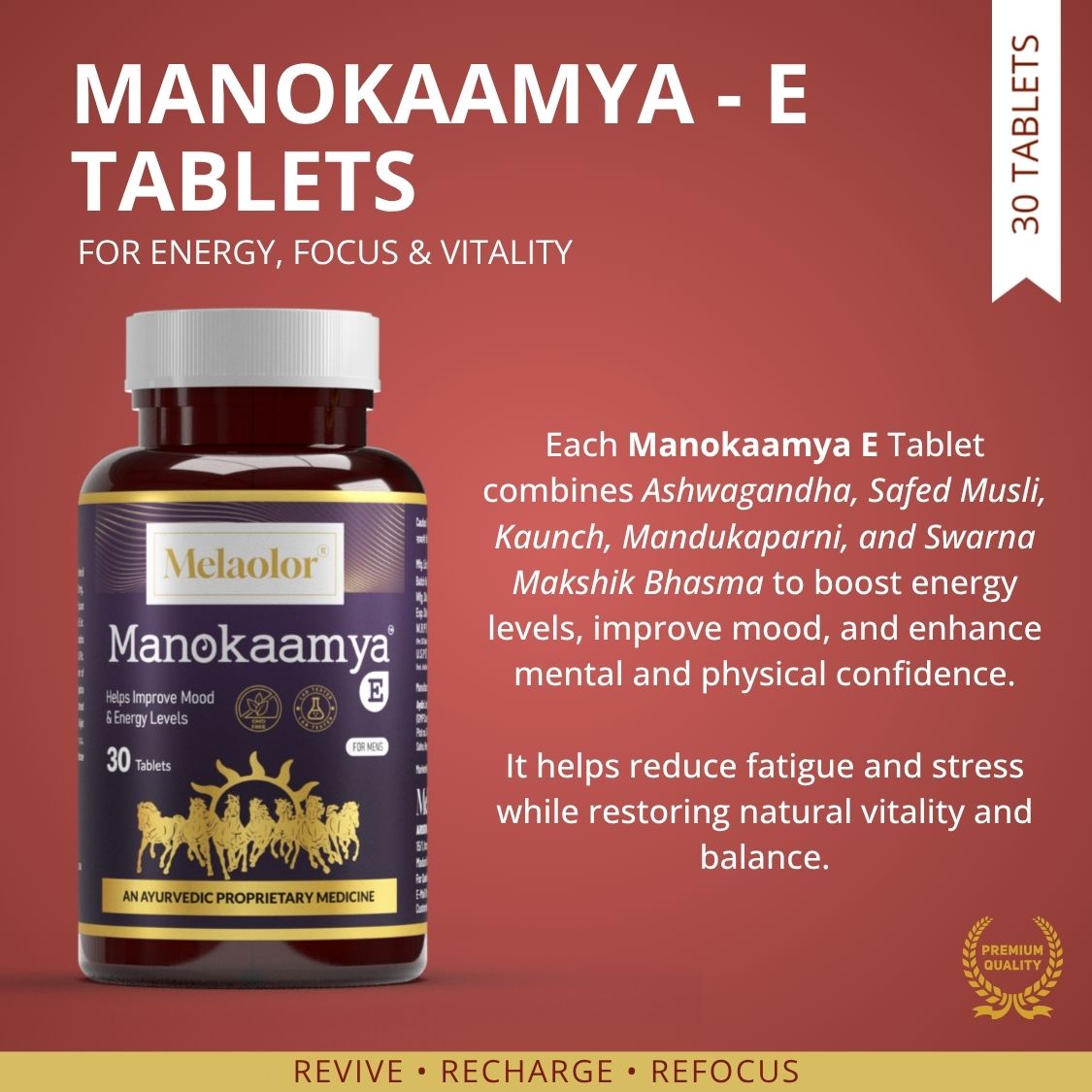 Manokaamya – Ayurvedic Combo for Male Vitality, Energy & Confidence - Triple Action Combo (Tablet M + Tablet E + Oil)