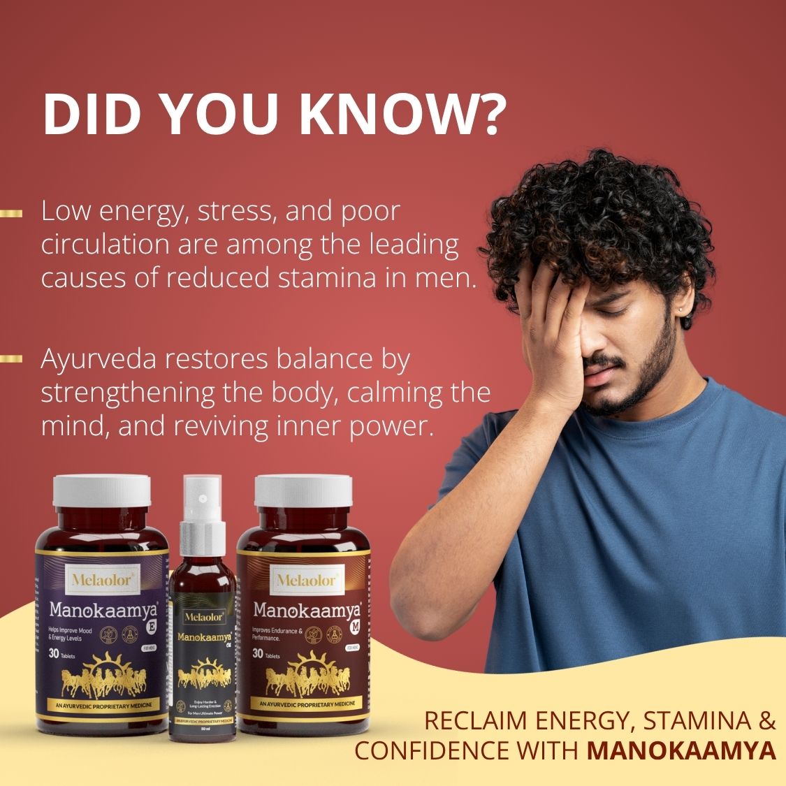 Manokaamya – Ayurvedic Combo for Male Vitality, Energy & Confidence - Triple Action Combo (Tablet M + Tablet E + Oil)
