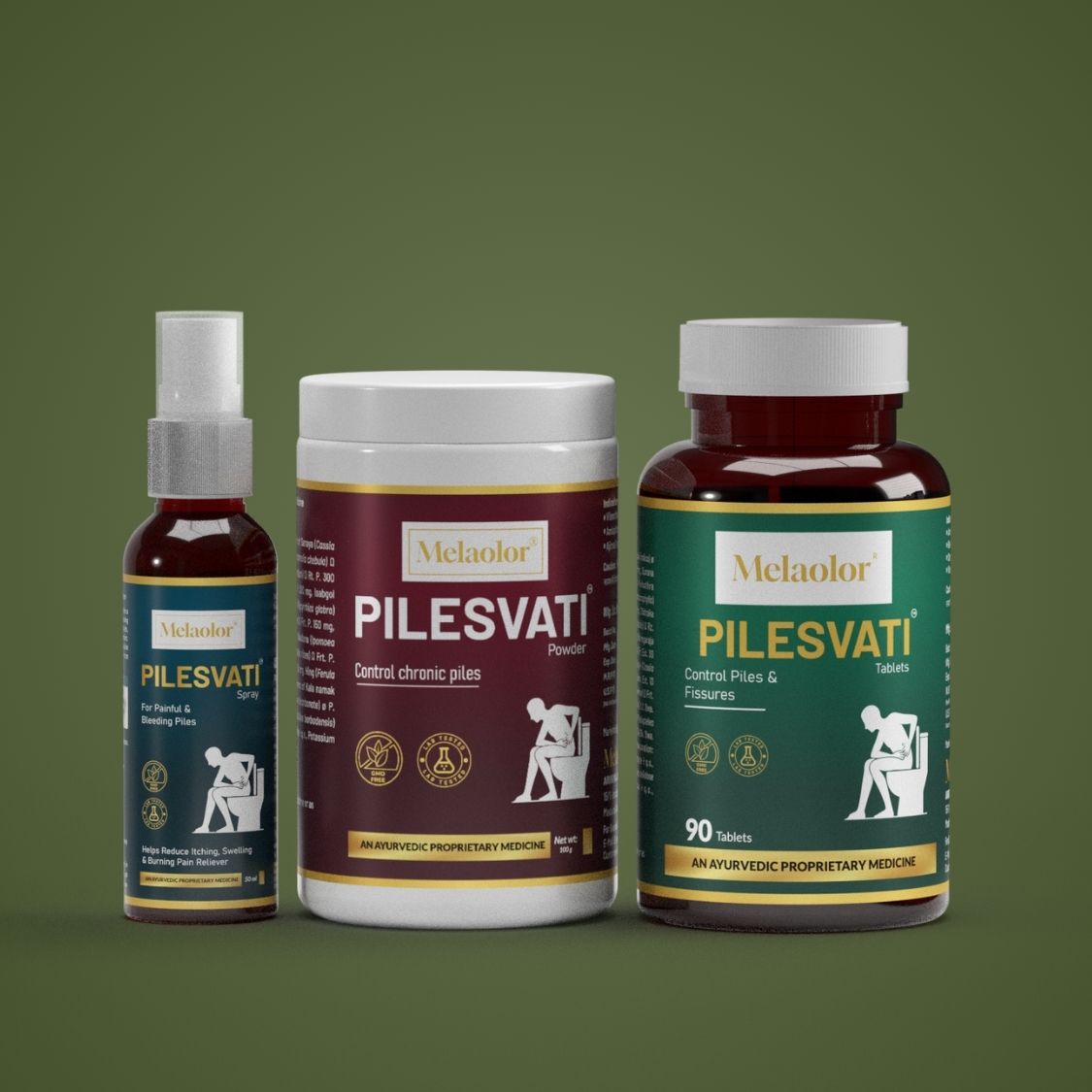 Pilesvati - Complete Ayurvedic Treatment for Piles, Fissures & Constipation - Combo Pack (Tablets, Powder & Spray)