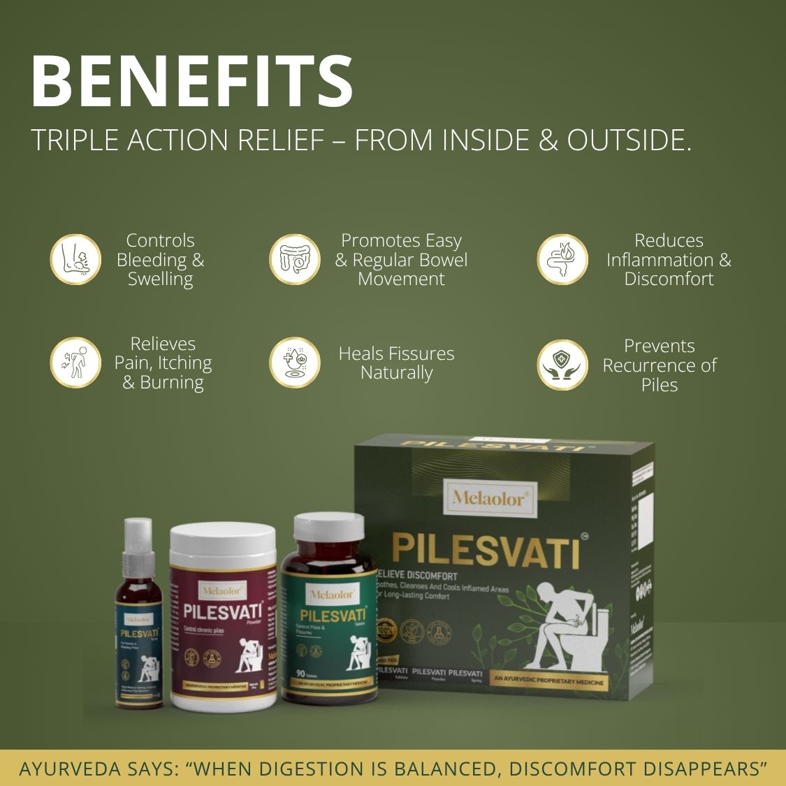 Pilesvati - Complete Ayurvedic Treatment for Piles, Fissures & Constipation - Combo Pack (Tablets, Powder & Spray)