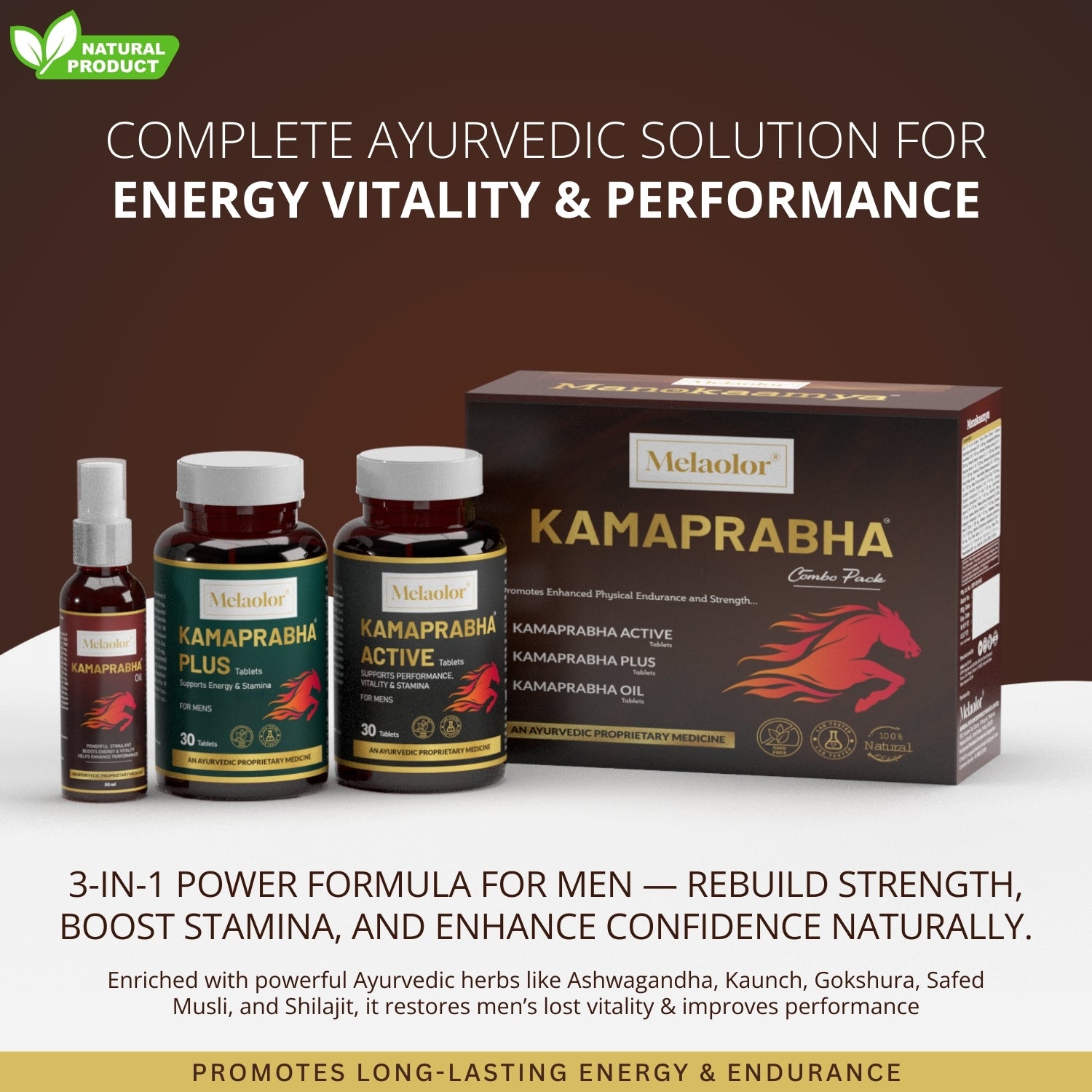 Kamaprabha – Ayurvedic Power Combo for Men's Performance, Energy & Vitality - Combo Pack