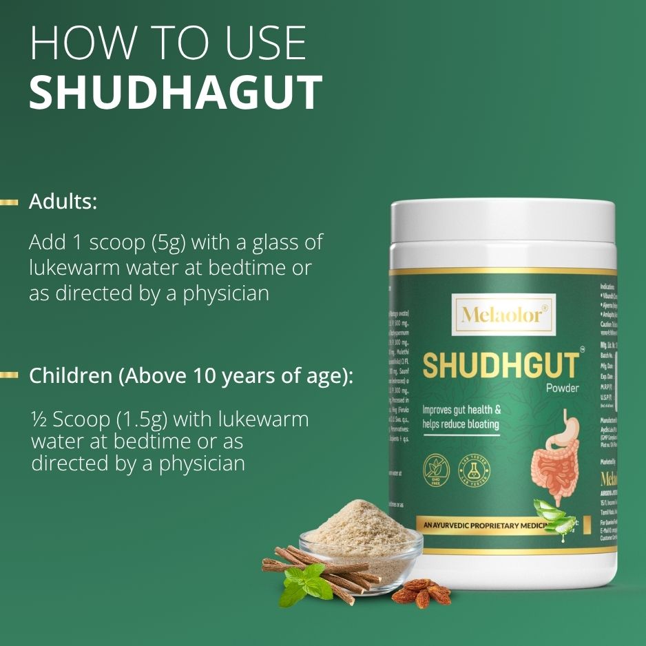ShudhaGut – Herbal Supplement for Gas, Acidity & Constipation Relief | Form: Powder | Net Wt: 100 gms